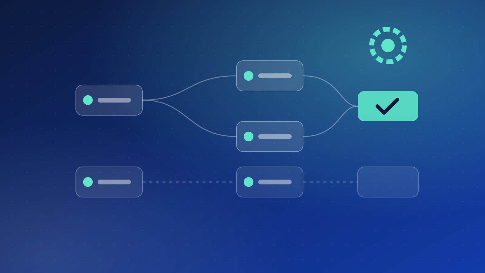 Illustration of an automated workflow with connected steps and a completed check