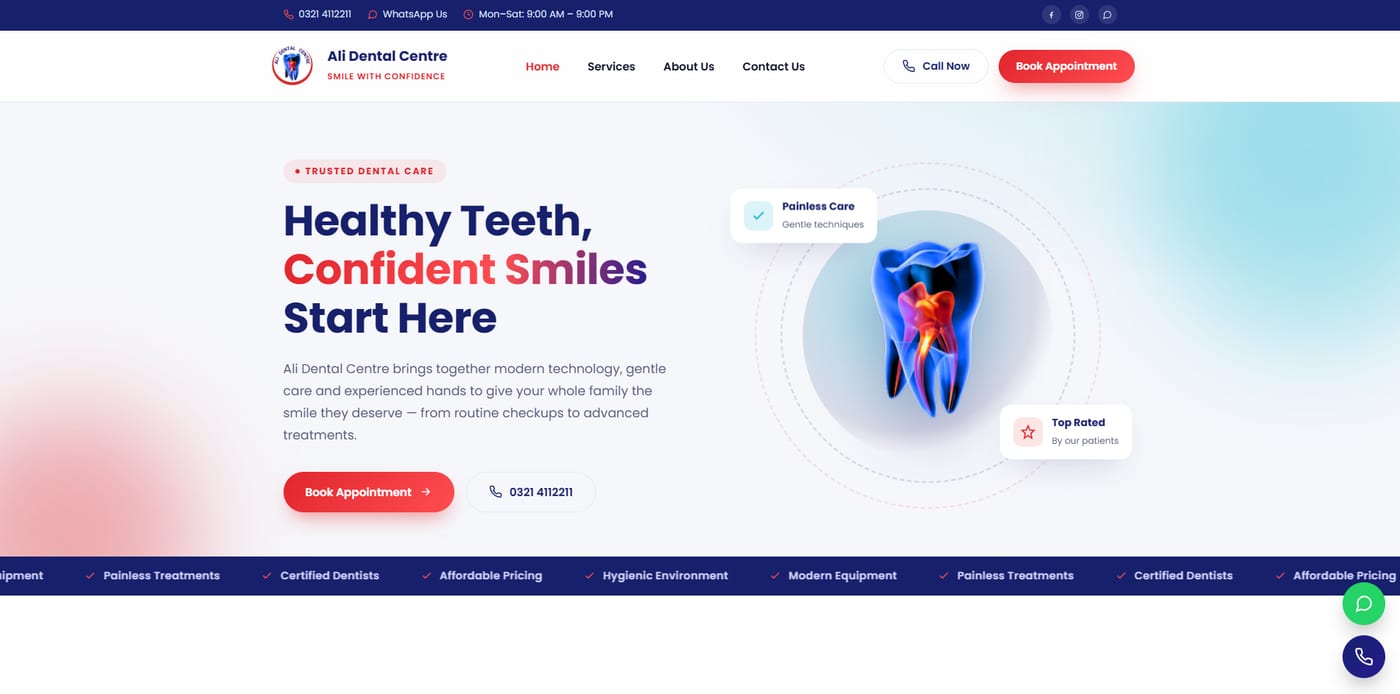 Página de inicio de Ali Dental Centre en escritorio