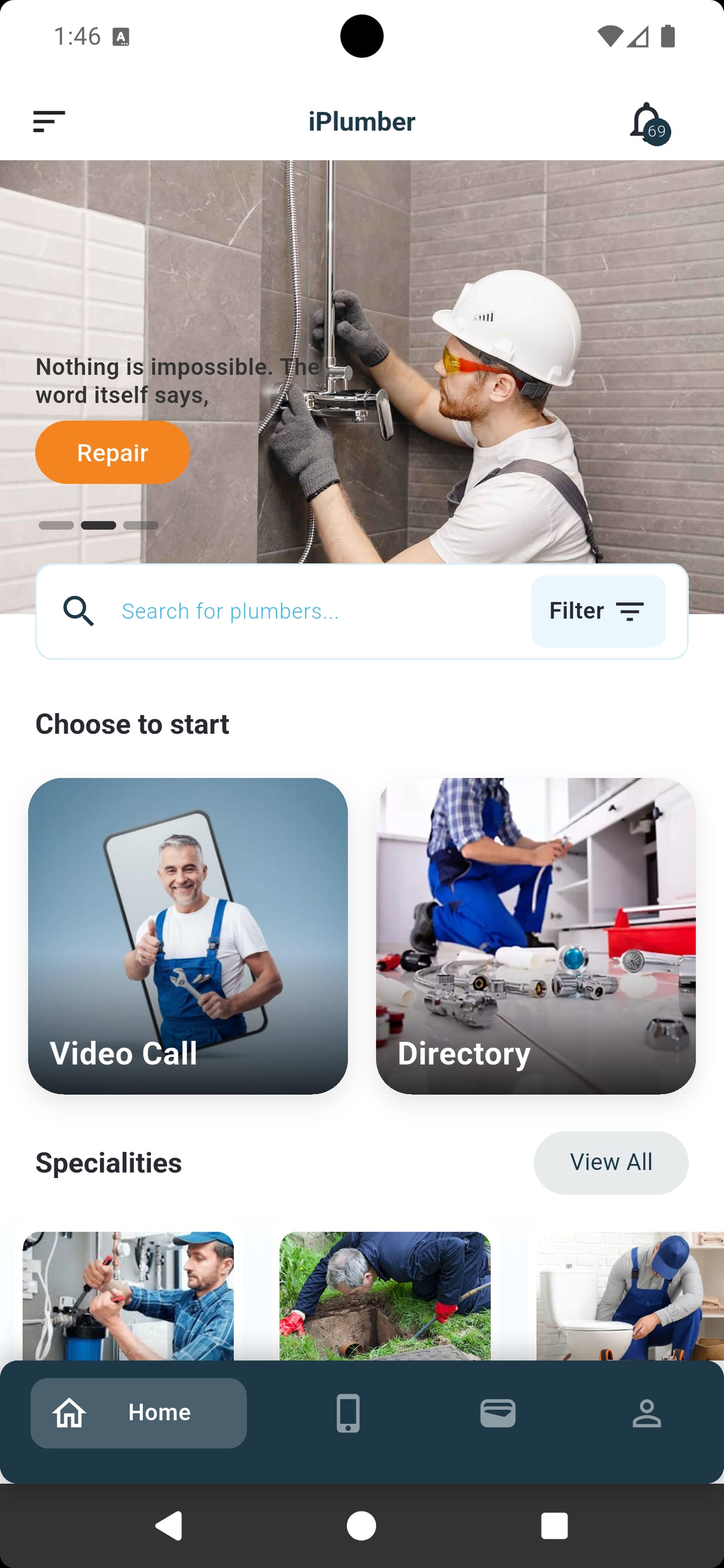 iPlumberPro customer app video call screen