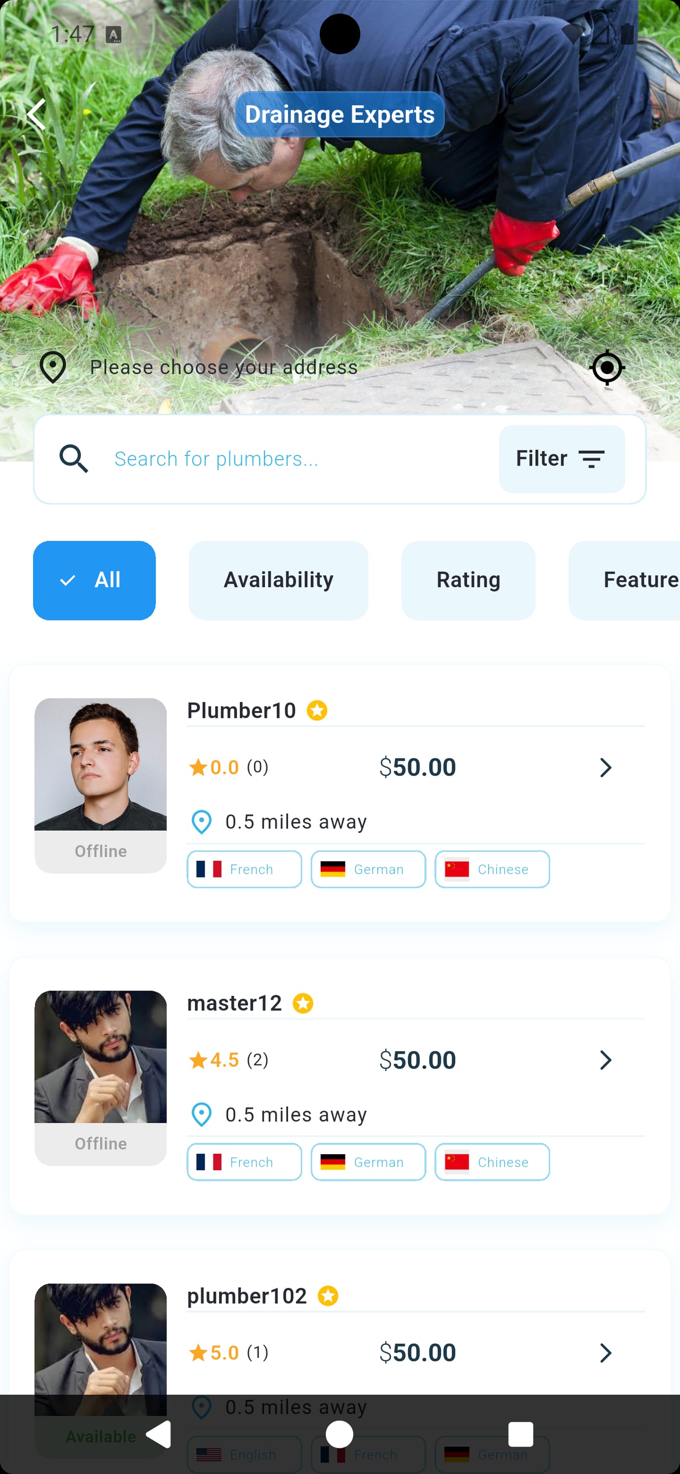iPlumberPro customer app booking screen