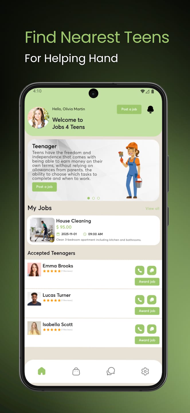 Profilbildschirm der App Jobs 4 Teen