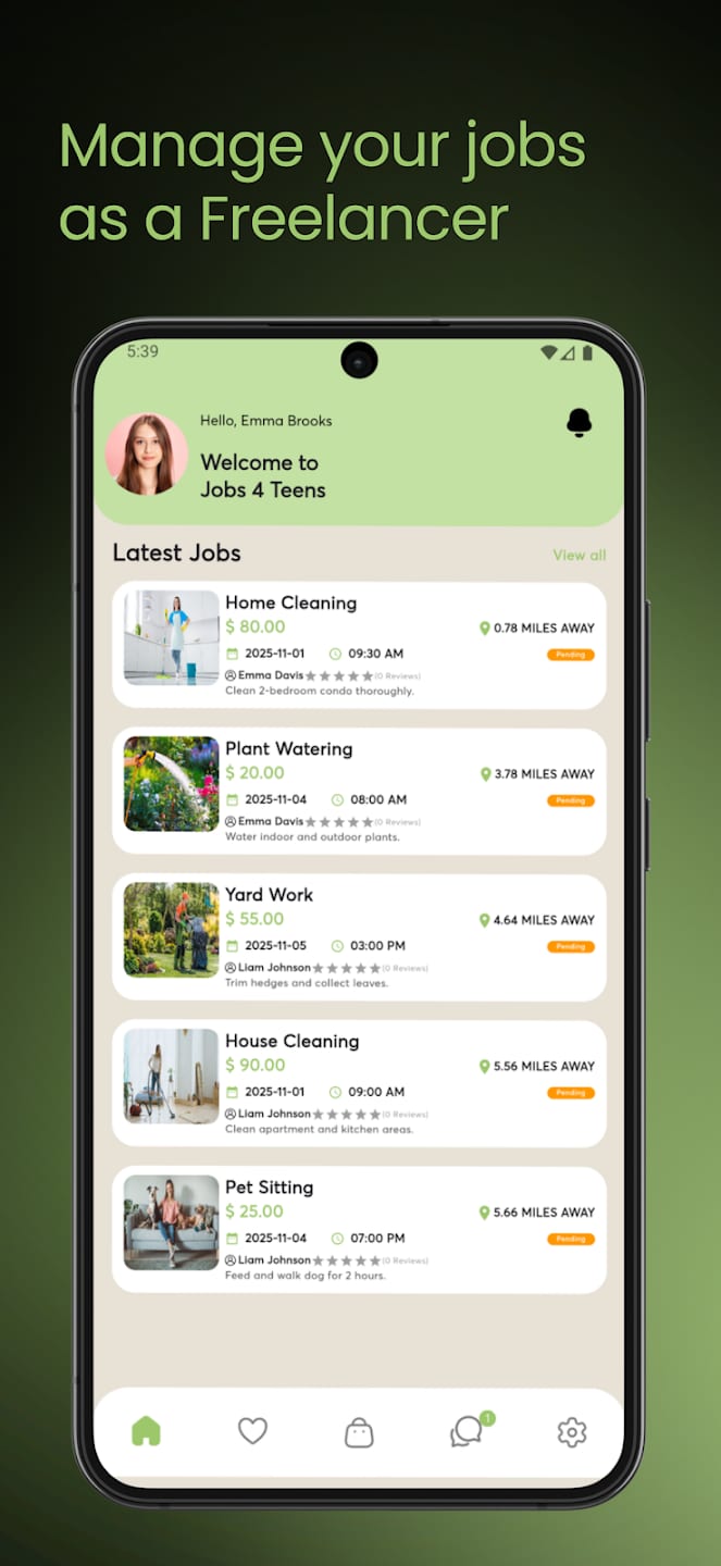 Job-Listing-Bildschirm der App Jobs 4 Teen