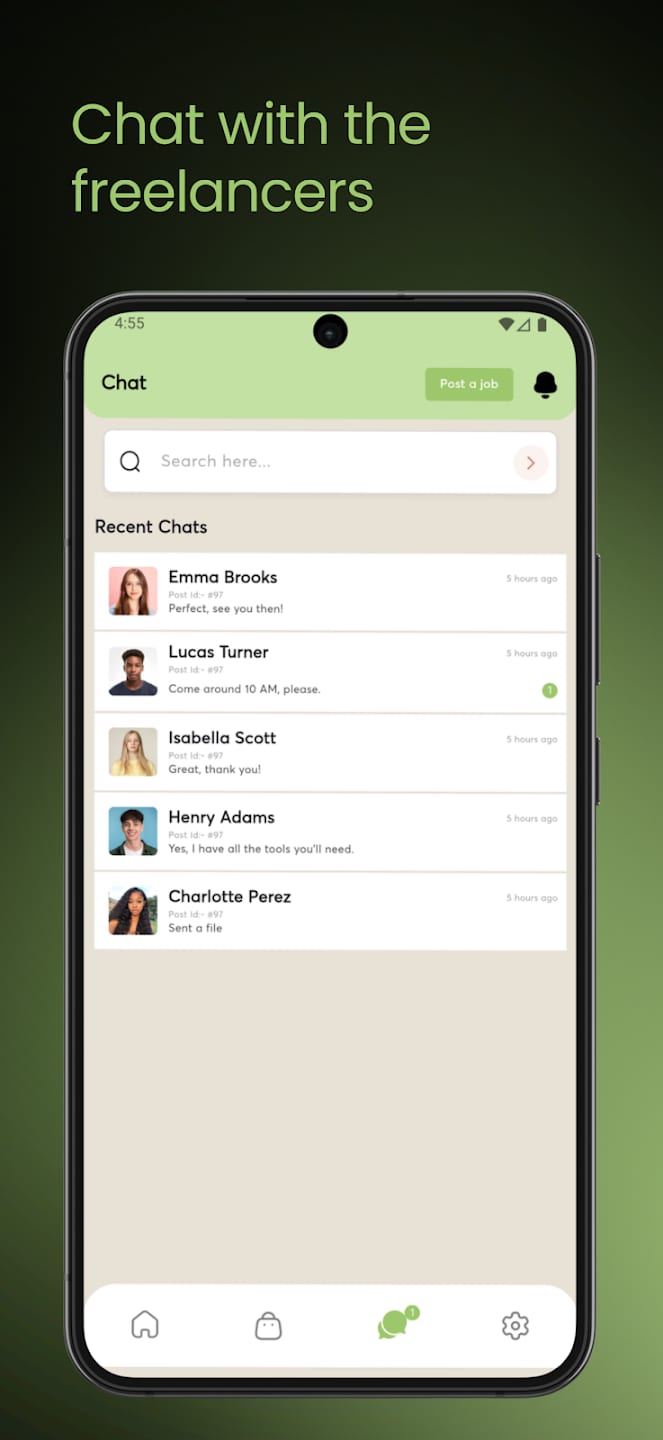 Nachrichten-Bildschirm der App Jobs 4 Teen