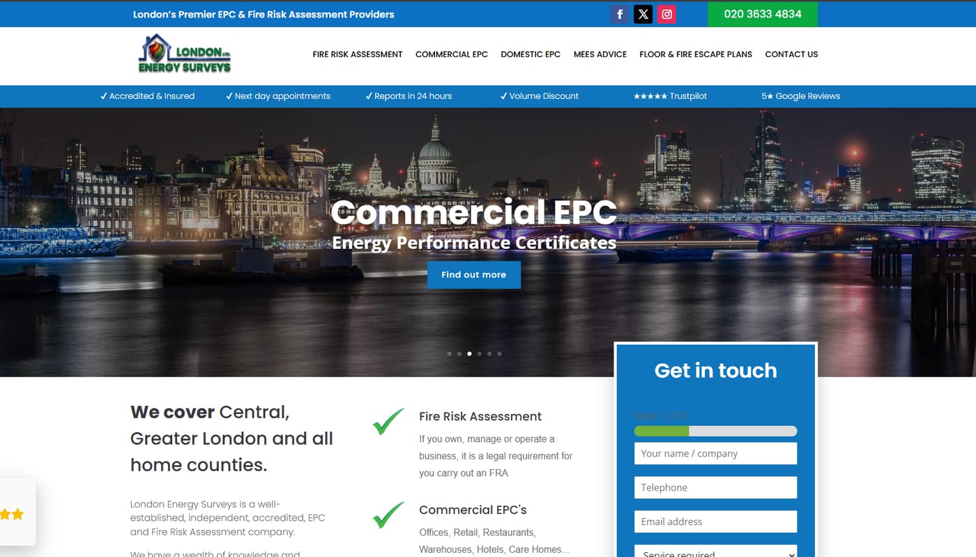 Homepage del sito London Energy Surveys