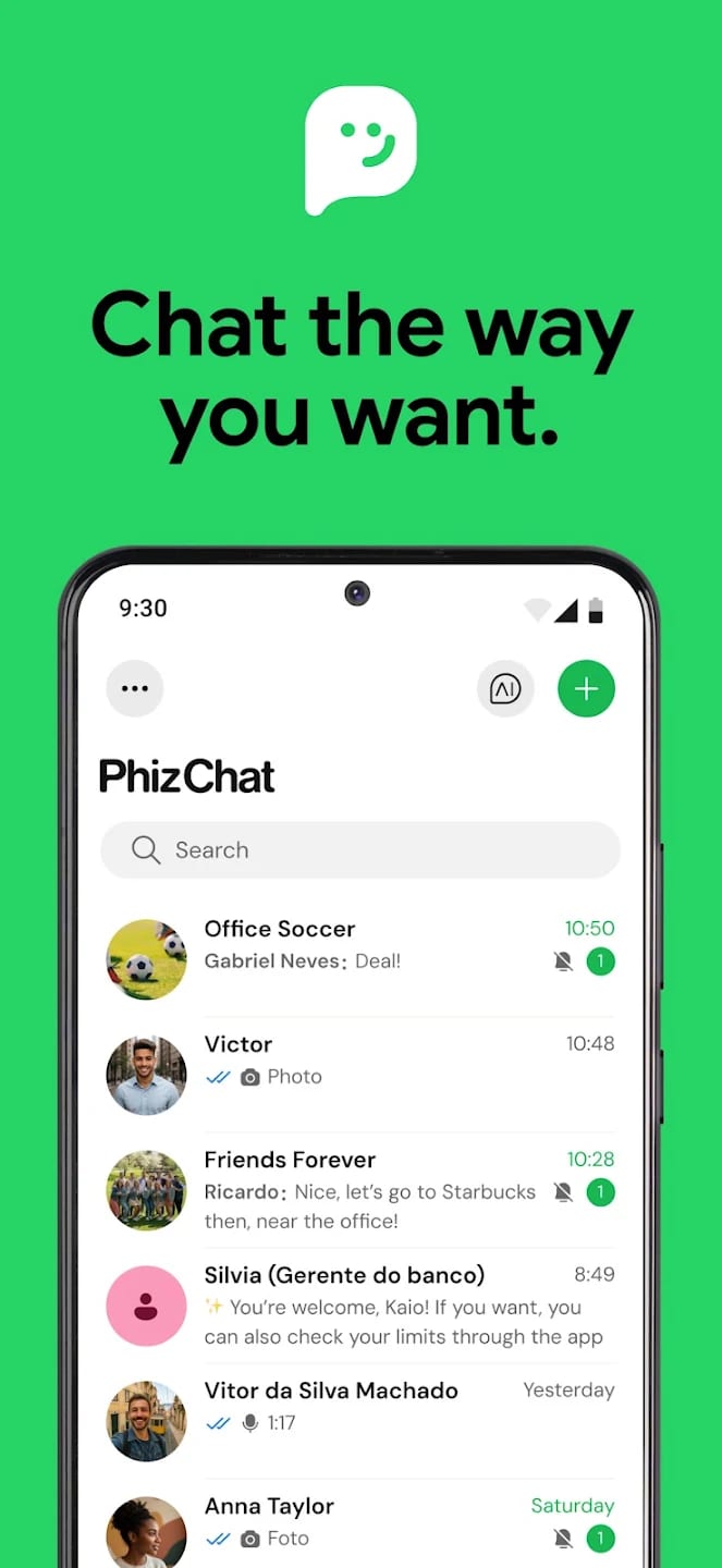 PhizChat chat list screen