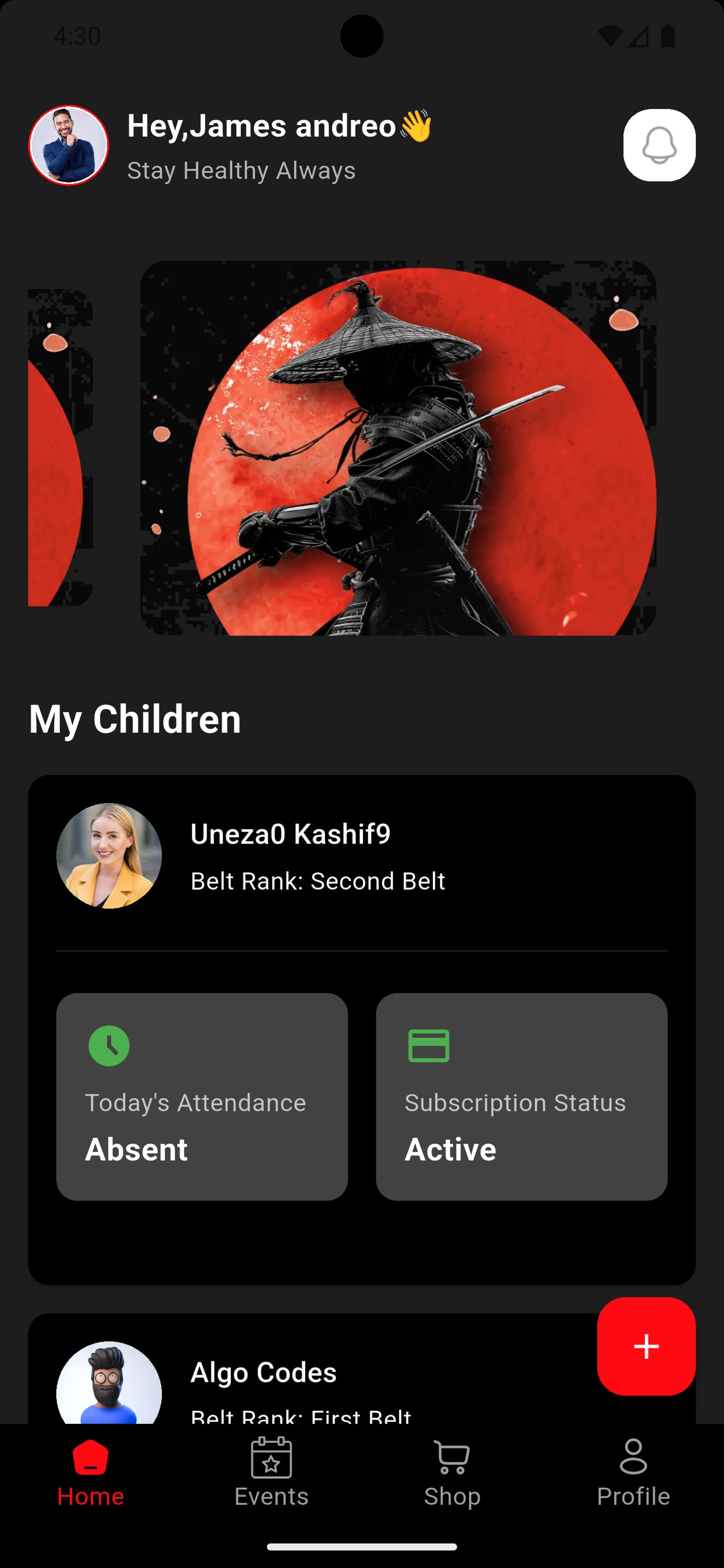 Twin Dragons Academy member profile screen